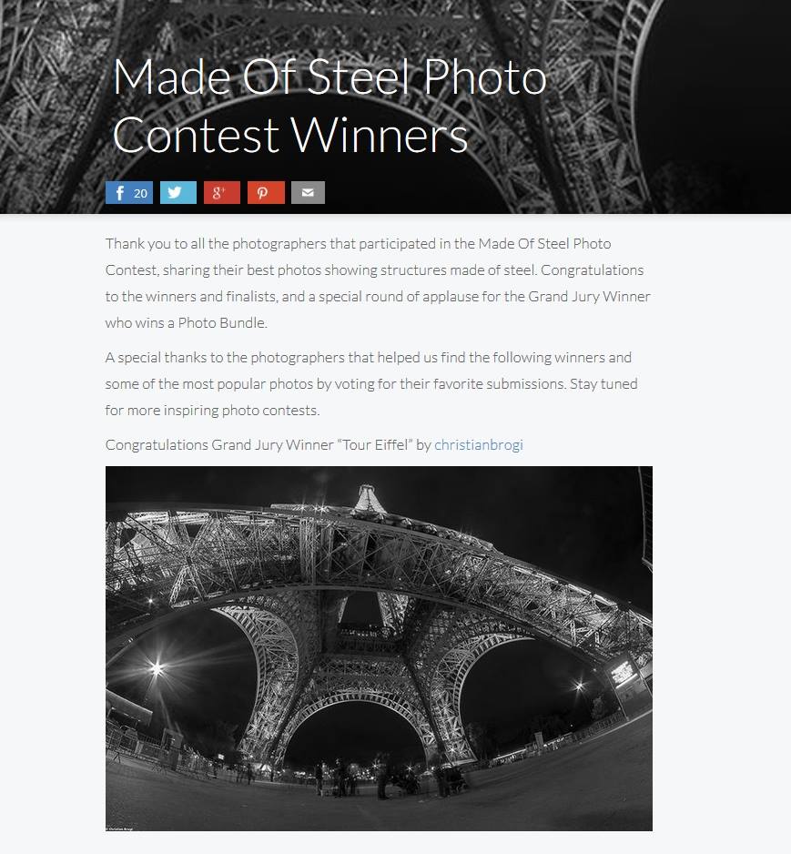 Christian Brogi si aggiudica il premio fra oltre 7000 foto partecipanti Fotografo senese vince il “Made of steel photo contest winner”